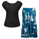 Sets Satin Mini Pleat - Cap / Skirt  - Solid Black - White Tulips on Teal Skirt