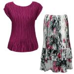 Sets Satin Mini Pleat - Cap / Skirt  - Solid Berry - White-Black-Pink Floral Skirt