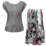 Sets Satin Mini Pleat - Cap / Skirt  - Solid Silver - White-Black-Pink Floral Skirt
