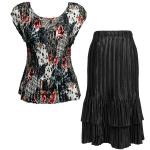 Sets Satin Mini Pleat - Cap / Skirt  - White-Black-Red Abstract - Black Skirt