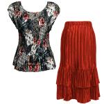 Sets Satin Mini Pleat - Cap / Skirt  - White-Black-Red Abstract - Red Skirt