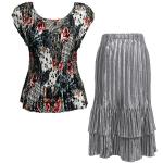Sets Satin Mini Pleat - Cap / Skirt  - White-Black-Red Abstract - Silver Skirt