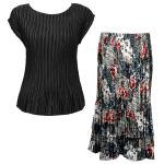 Sets Satin Mini Pleat - Cap / Skirt  - Solid Black - White-Black-Red Abstract Skirt