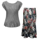 Sets Satin Mini Pleat - Cap / Skirt  - Solid Silver - White-Black-Red Abstract Skirt
