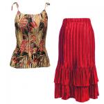 Sets Satin Mini Pleat - Spaghetti Tank - Black-Gold-Red Print - Red Skirt