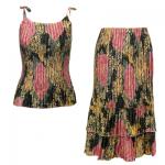 Sets Satin Mini Pleat - Spaghetti Tank - Black-Pink Rose Floral