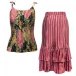 Sets Satin Mini Pleat - Spaghetti Tank - Black-Pink Rose Floral - Dusty Rose Skirt