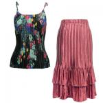 Sets Satin Mini Pleat - Spaghetti Tank - Coral-Mint Floral - Dusty Rose Skirt