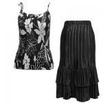 Sets Satin Mini Pleat - Spaghetti Tank - Floral-White on Black - Black Skirt