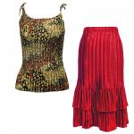 Sets Satin Mini Pleat - Spaghetti Tank - Night Garden - Red Skirt