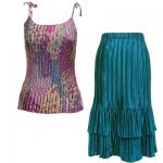 Sets Satin Mini Pleat - Spaghetti Tank - Paisley Magenta-Teal - Teal Skirt