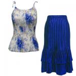 Sets Satin Mini Pleat - Spaghetti Tank - Roses-Blue on White - Royal Skirt