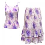 Sets Satin Mini Pleat - Spaghetti Tank - Roses-Purple on White