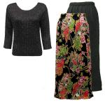 Sets Magic Crush Satin - Three Quarter / Skirt - Floral Bouquet Reverse Skirt - Black TQ
