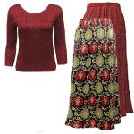 Sets Magic Crush Satin - Three Quarter / Skirt - Medallion Gold-Red Reverse Skirt - Burgundy TQ