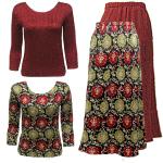 Sets Magic Crush Satin - Three Quarter / Skirt - Medallion Gold-Red Reverse Skirt - Two TQ Tops