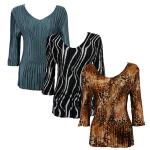 Satin Mini Pleats - Three Quarter Sleeve V-Neck