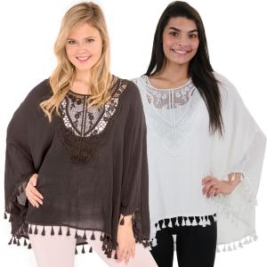 Wholesale 8031Embroidered Poncho w/ Tassels