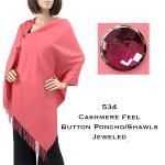 534 - Cashmere Feel Button Poncho/Shawls/Jeweled