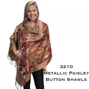 Wholesale 3210<p>Metallic Paisley Button Poncho/Shawl