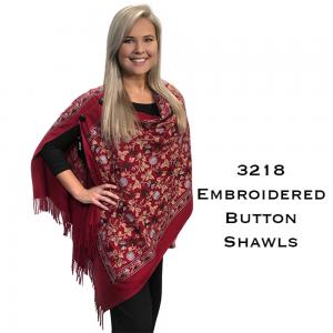 Wholesale 3218  Embroidered Cashmere Feel Button Shawls