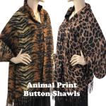 3305 - Suede Cloth Animal Print Button Poncho/Shaw