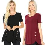 2031 - Short Sleeve Side Wood Buttons Tops
