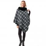 1256 <br> Cross Pattern with Fur Collar Poncho