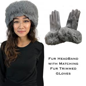 Wholesale 3750Fur Headbands with Fur Trim Matching Gloves
