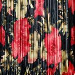 Mini Pleat Satin - Coral Blossoms on Black