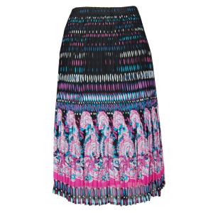 1031 - Georgette Mini Pleat Calf Length Skirts Paisley Border Pink-Blue - One Size Fits Most