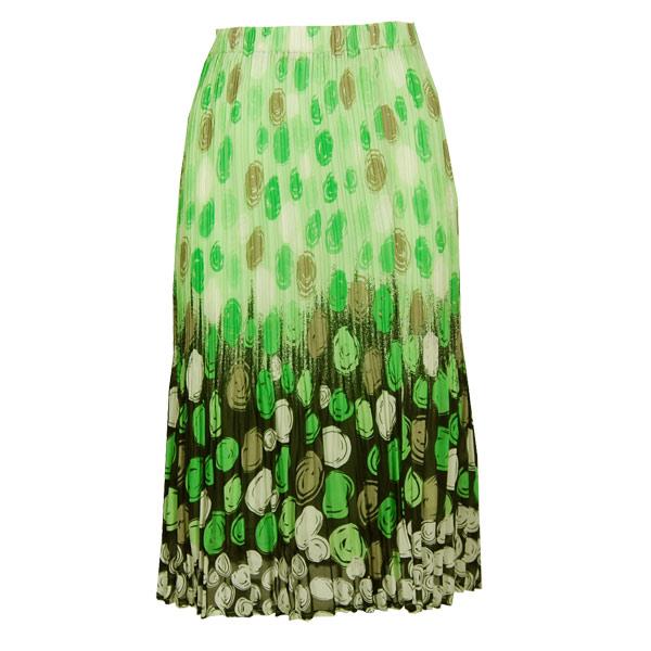 wholesale 1013 - Georgette Mini Pleat Calf Length Skirts Multi Dots Green-Black - One Size Fits Most