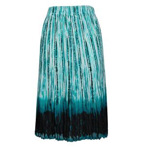 1031 - Georgette Mini Pleat Calf Length Skirts Abstract Stripes White-Black-Teal - One Size Fits Most