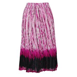 1031 - Georgette Mini Pleat Calf Length Skirts Abstract Stripes White-Black-Raspberry - One Size Fits Most