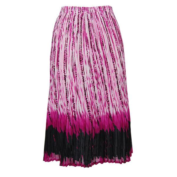 1013 - Georgette Mini Pleat Calf Length Skirts Abstract Stripes White-Black-Raspberry - One Size Fits Most