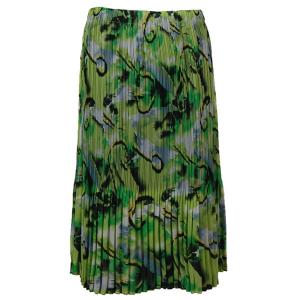 1031 - Georgette Mini Pleat Calf Length Skirts Abstract Watercolors - Lime-Black - One Size Fits Most