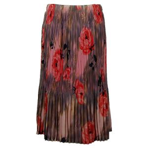1031 - Georgette Mini Pleat Calf Length Skirts Roses Grey-Coral - One Size Fits Most