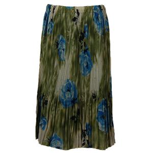 1031 - Georgette Mini Pleat Calf Length Skirts Roses Olive-Blue - One Size Fits Most