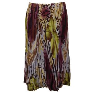 1013 - Georgette Mini Pleat Calf Length Skirts Abstract Floral - Eggplant-Gold - One Size Fits Most
