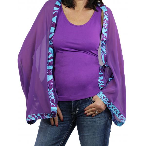 wholesale 1036 - Origami Button Shawl/Capes Purple with Eggplant-Turquoise Trim - 