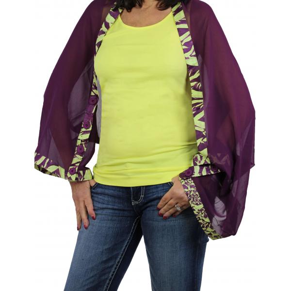 wholesale 1036 - Origami Button Shawl/Capes Plum with Plum-Spring Green Trim - 