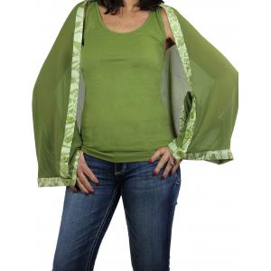 1036 - Origami Button Shawl/Capes Olive with Celery-Lemon Trim - 