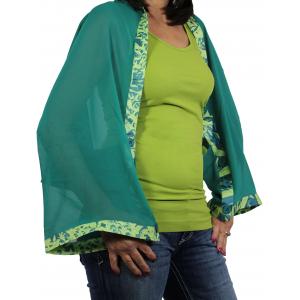 Wholesale 1036 - Origami Button Shawl/Capes Teal with Slate Blue-Lime Trim - 