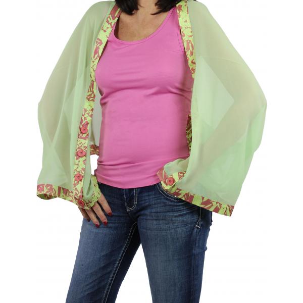wholesale 1036 - Origami Button Shawl/Capes Spring Green with Coral-Spring Green Trim - 