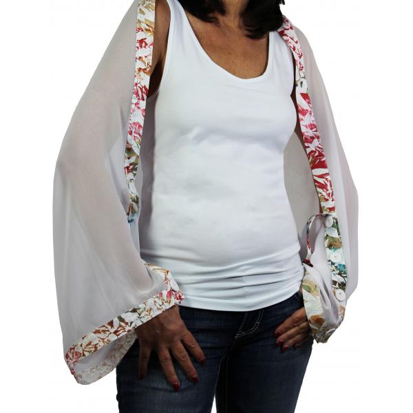 wholesale 1036 - Origami Button Shawl/Capes White with Floral Print-White Trim - 
