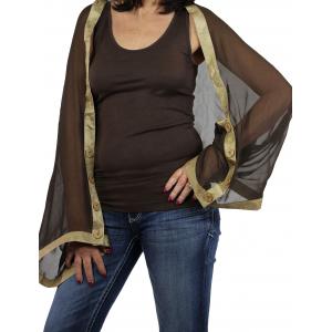 1036 - Origami Button Shawl/Capes Dark Brown with Taupe Trim - 