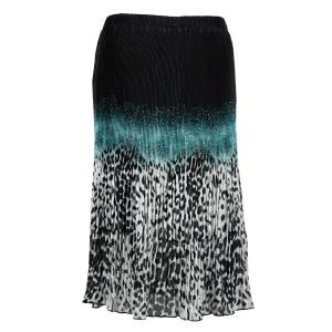 1063 - Georgette Micro Pleat Calf Length Skirts Leopard Border Black-Teal - One Size Fits Most