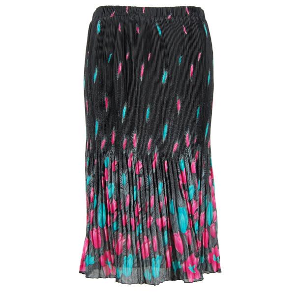 Wholesale Skirts - Georgette Micro Pleat Calf Length * Tulips Black-Teal-Pink - One Size Fits Most