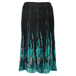 1063 - Georgette Micro Pleat Calf Length Skirts Floral Border Black-Turquoise - One Size Fits Most
