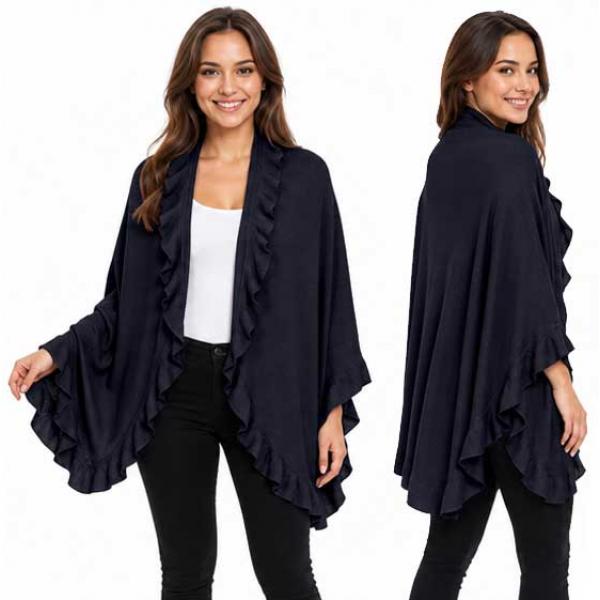 wholesale CB022 - Ruffle Knit Shawls Black - 